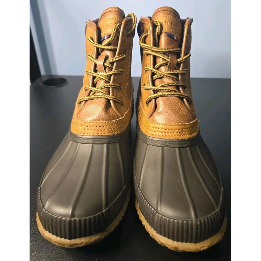 Tommy Hilfiger Sz 10 Men's Casey Rain Boot Rubber Brown Suede Upper Leather